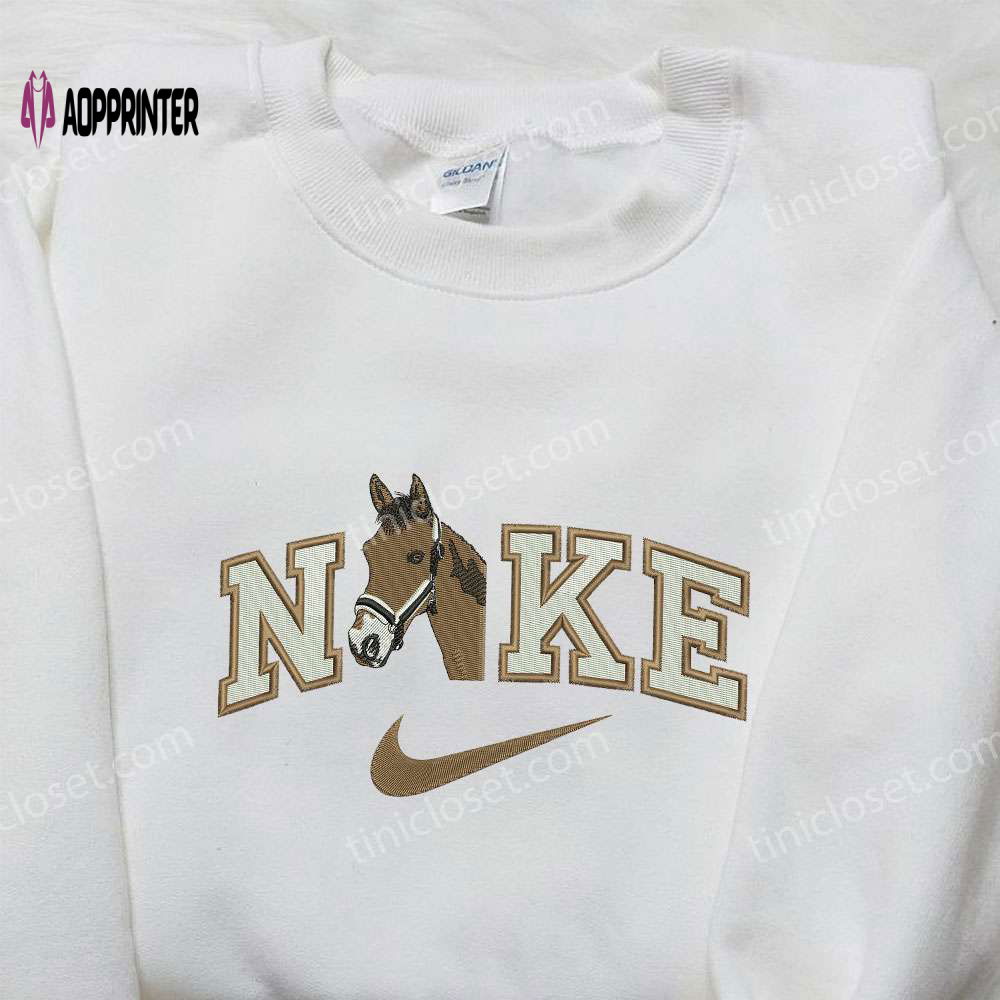 Nike x Brown Horse Embroidered Shirt: Custom Animal Design for Stylish Nike Shirt Nike x Brown Horse Embroidered Shirt: Custom Animal Design for Stylish Nike Shirt