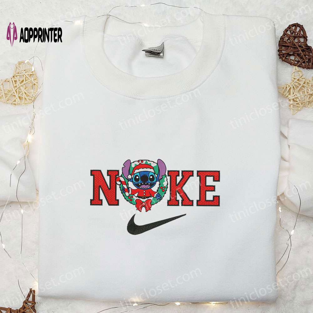 Nike x Santa Stitch Christmas Wreath Embroidered Sweatshirt: Best Gift Idea Nike Inspired Nike x Santa Stitch Christmas Wreath Embroidered Sweatshirt: Best Gift Idea Nike Inspired