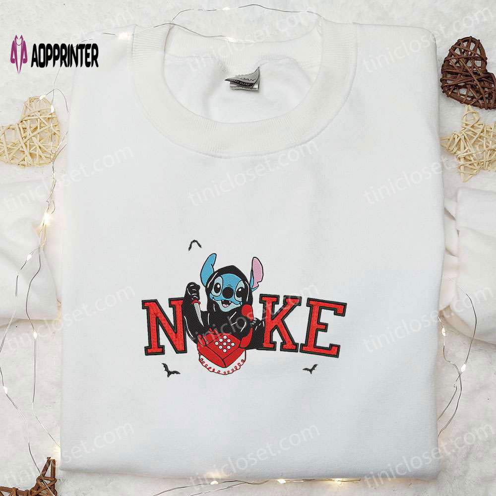 Nike x Stitch Ghostface Calling Embroidered Shirt – Funny Halloween Inspired Tee Nike x Stitch Ghostface Calling Embroidered Shirt – Funny Halloween Inspired Tee