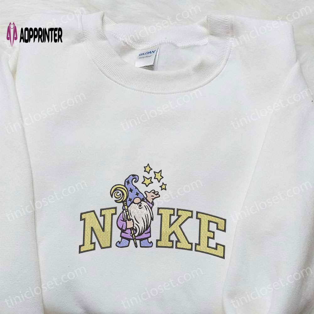 Cute Nike x Witch Gnome Halloween Embroidered Shirt: Spooktacular Nike Inspired Design Cute Nike x Witch Gnome Halloween Embroidered Shirt: Spooktacular Nike Inspired Design