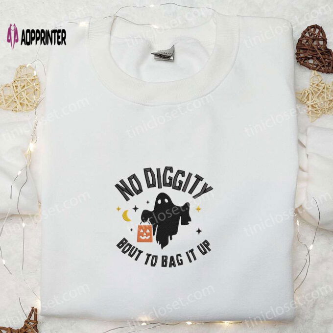 Spooky Style: No Diggity Ghost Embroidered Shirt – Get Halloween Clothing & Ideas!