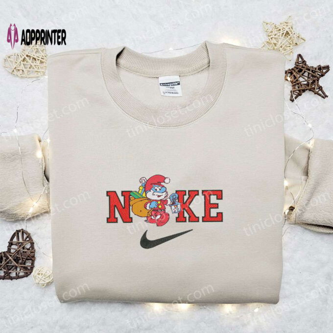 Get Festive with Papa Grumpy Smurf x Nike Christmas Embroidered Sweatshirt: Perfect Gift for Merry Christmas!