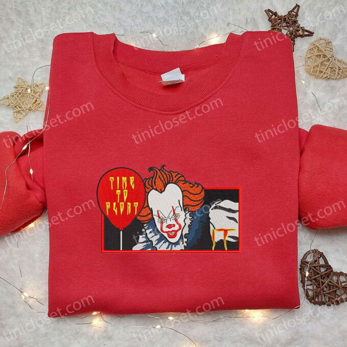 Spooky Pennywise Balloon Embroidered Shirt & Hoodie: Funny Halloween T-shirt
