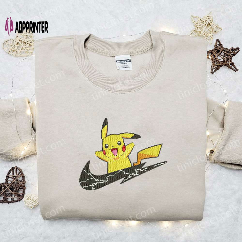 Pikachu Charge x Nike Swoosh Embroidered Shirt & Anime Hoodie – Perfect Pokemon Gift Idea Pikachu Charge x Nike Swoosh Embroidered Shirt & Anime Hoodie – Perfect Pokemon Gift Idea