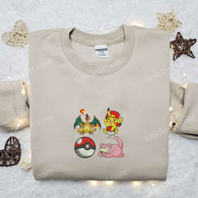 Pikachu Charmander Slowpoke Pokeball Embroidered Shirt & Anime Hoodie: Best Pokemon Gift Idea