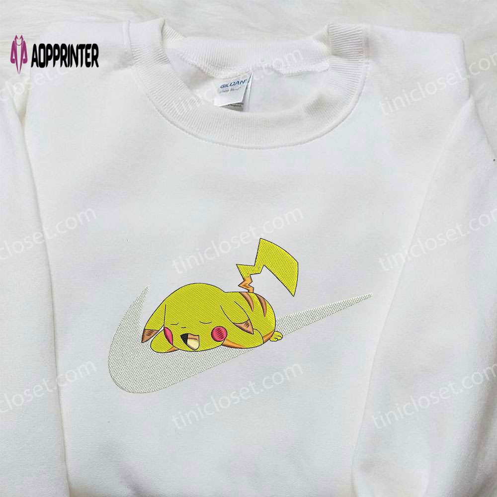 Pikachu Sleep x Nike Swoosh Embroidered Sweatshirt – Pokemon & Nike Inspired Shirt Pikachu Sleep x Nike Swoosh Embroidered Sweatshirt – Pokemon & Nike Inspired Shirt