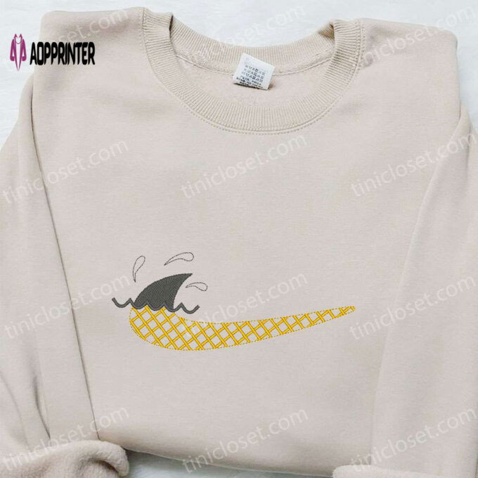 Nike Inspired Shark Tail x Swoosh Embroidered Shirt Hoodie & Custom T-shirt