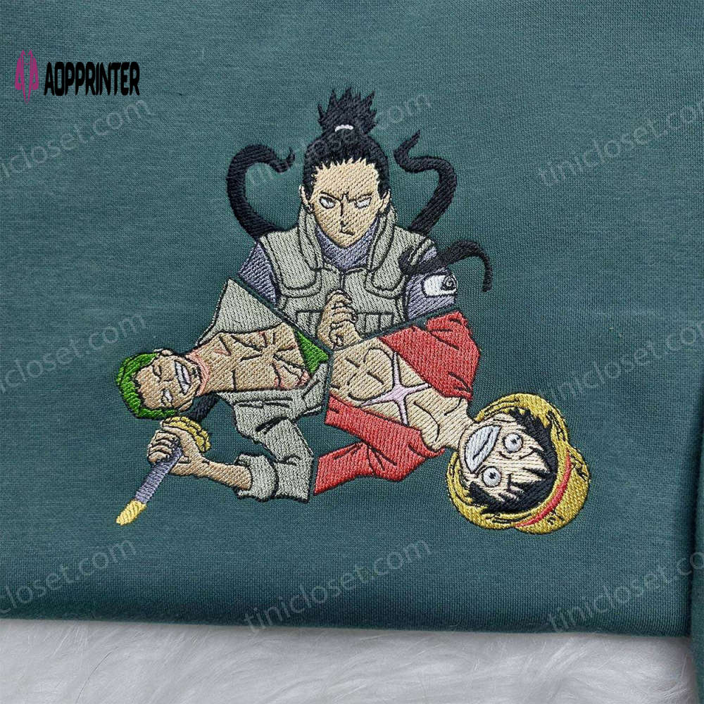 Anime Embroidered Shirt: Shikamaru Zoro Luffy Design Perfect Anime Gift for Fans Anime Embroidered Shirt: Shikamaru Zoro Luffy Design Perfect Anime Gift for Fans