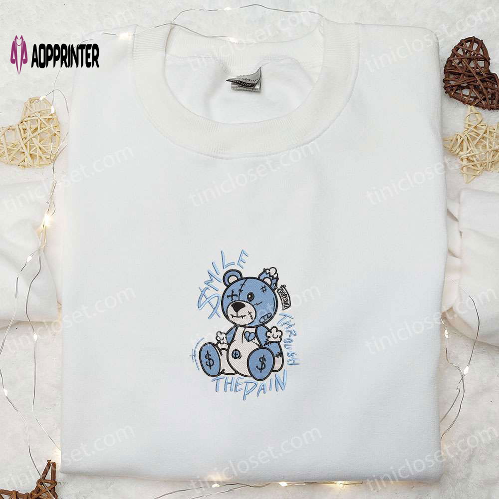 Smile Through The Pain Blue Bear Embroidered Shirt: Cool & Best Family Gifts Smile Through The Pain Blue Bear Embroidered Shirt: Cool & Best Family Gifts