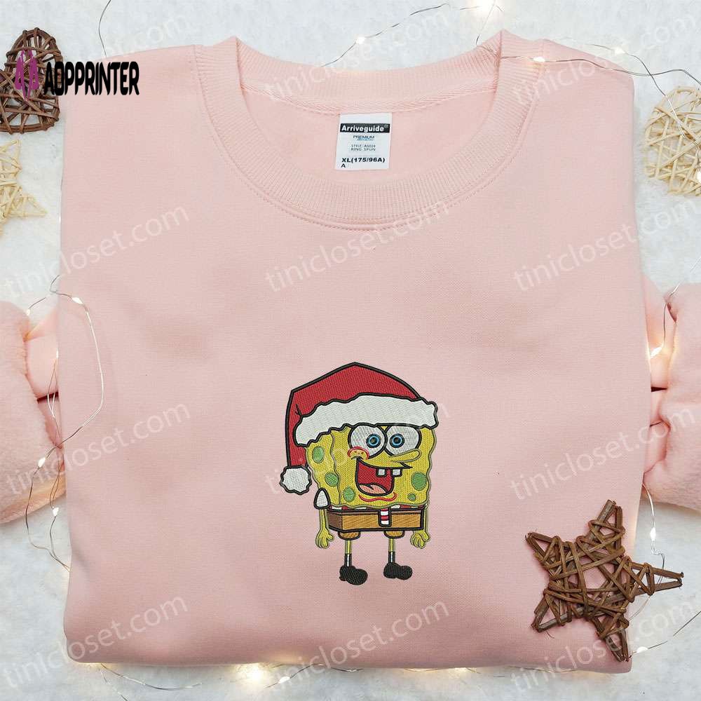 Spongebob Santa Hat Embroidered Shirt & Cartoon Hoodie: Best Christmas Gifts for Family Spongebob Santa Hat Embroidered Shirt & Cartoon Hoodie: Best Christmas Gifts for Family