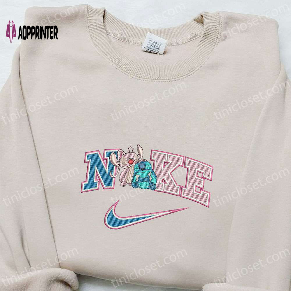 Disney Characters Embroidered Shirt Hoodie & Sweatshirt: Stitch And Angel Love Hearts x Nike Collection Disney Characters Embroidered Shirt Hoodie & Sweatshirt: Stitch And Angel Love Hearts x Nike Collection