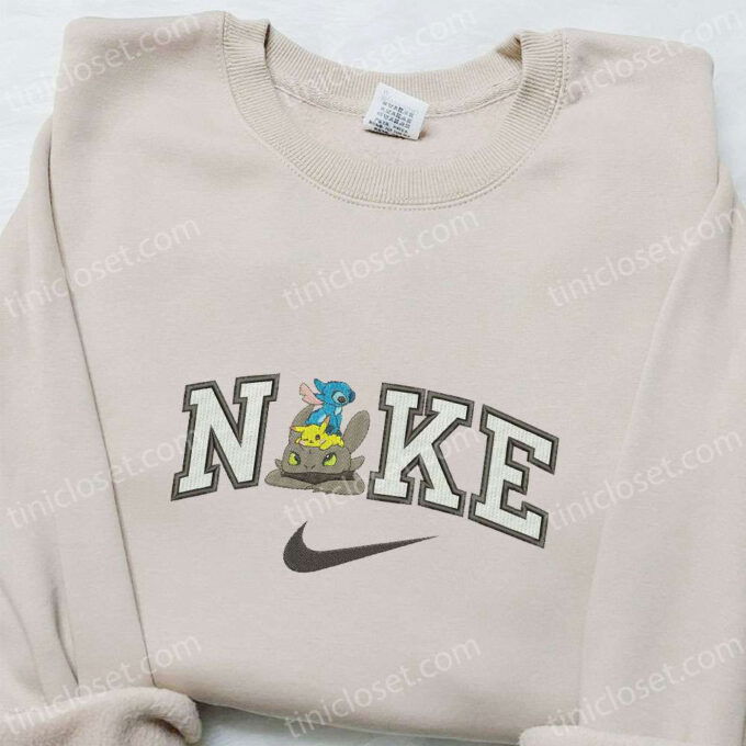 Toothless Pikachu x Nike Cartoon Sweatshirt: Nike-Inspired Embroidered Hoodie for Best Birthday Gift Ideas