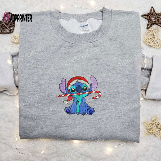 Disney Characters Embroidered Hoodie & Christmas Stitch Shirt Festive Candy Cane Design
