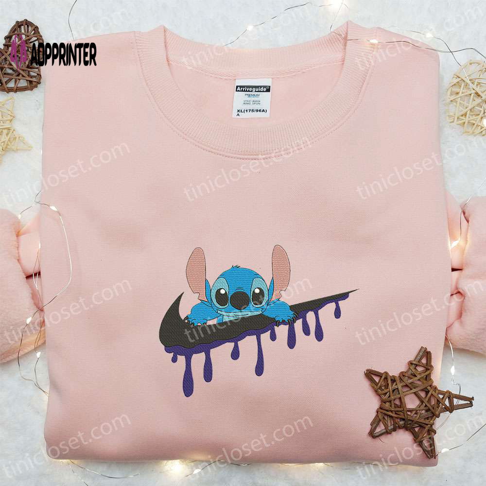 Stitch x Swoosh Cartoon Embroidered Sweatshirt: Nike-inspired Hoodie Perfect Family Gift Stitch x Swoosh Cartoon Embroidered Sweatshirt: Nike-inspired Hoodie Perfect Family Gift