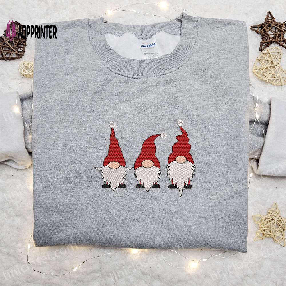 Cute Christmas Embroidered Shirt: Three Little Gnomes – Best Gift Idea Cute Christmas Embroidered Shirt: Three Little Gnomes – Best Gift Idea