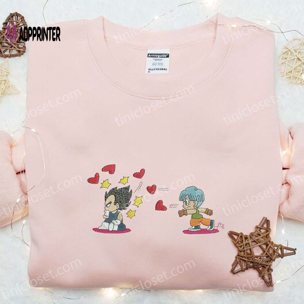 Dragon Ball Anime Embroidered Shirt & Hoodie Set: Vegeta and Bulma Hearts Design Perfect Valentine s Day Gift! Dragon Ball Anime Embroidered Shirt & Hoodie Set: Vegeta and Bulma Hearts Design Perfect Valentine s Day Gift!