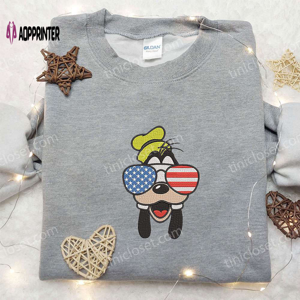 4th of July Goofy Shirt: Patriotic Disney Embroidered Tee with Glasses 4th of July Goofy Shirt: Patriotic Disney Embroidered Tee with Glasses