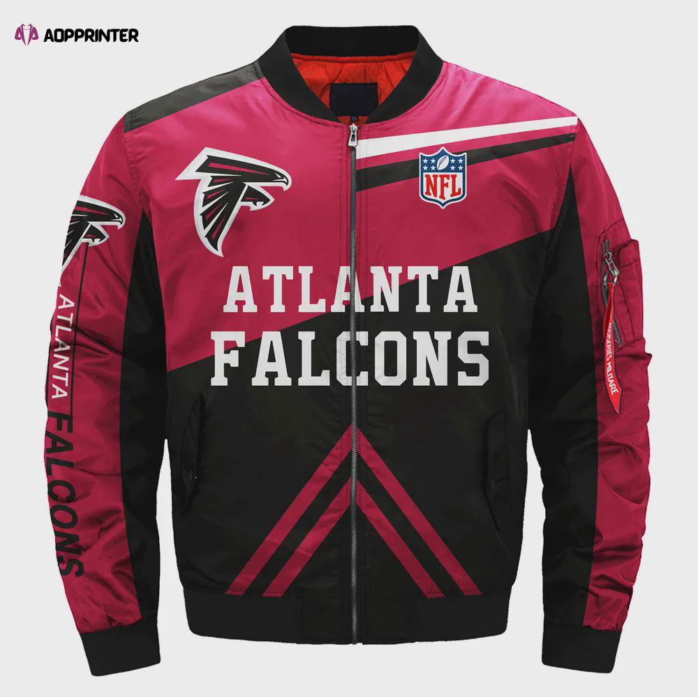 Atlanta Falcons Team Logo Pattern Bomber Jacket – Black And Red Atlanta Falcons Team Logo Pattern Bomber Jacket – Black And Red