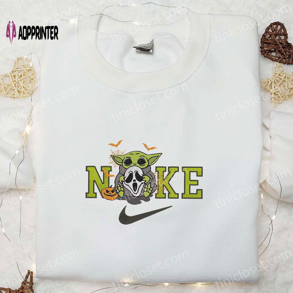 Baby Yoda Ghost x Nike Embroidered Shirt & Halloween Hoodie: Nike-Inspired Sweatshirt Baby Yoda Ghost x Nike Embroidered Shirt & Halloween Hoodie: Nike-Inspired Sweatshirt