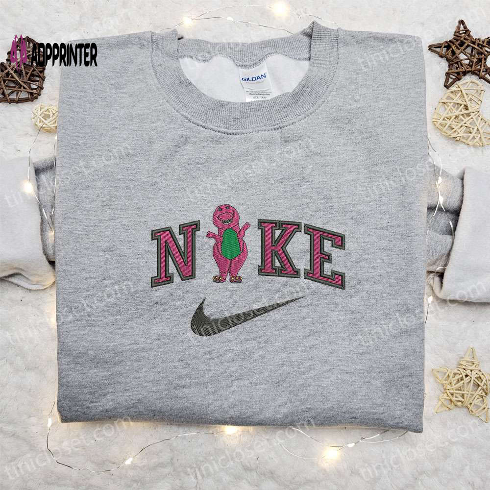 Barney x Nike Cartoon Embroidered Shirt – Fun & Stylish Collaboration Barney x Nike Cartoon Embroidered Shirt – Fun & Stylish Collaboration