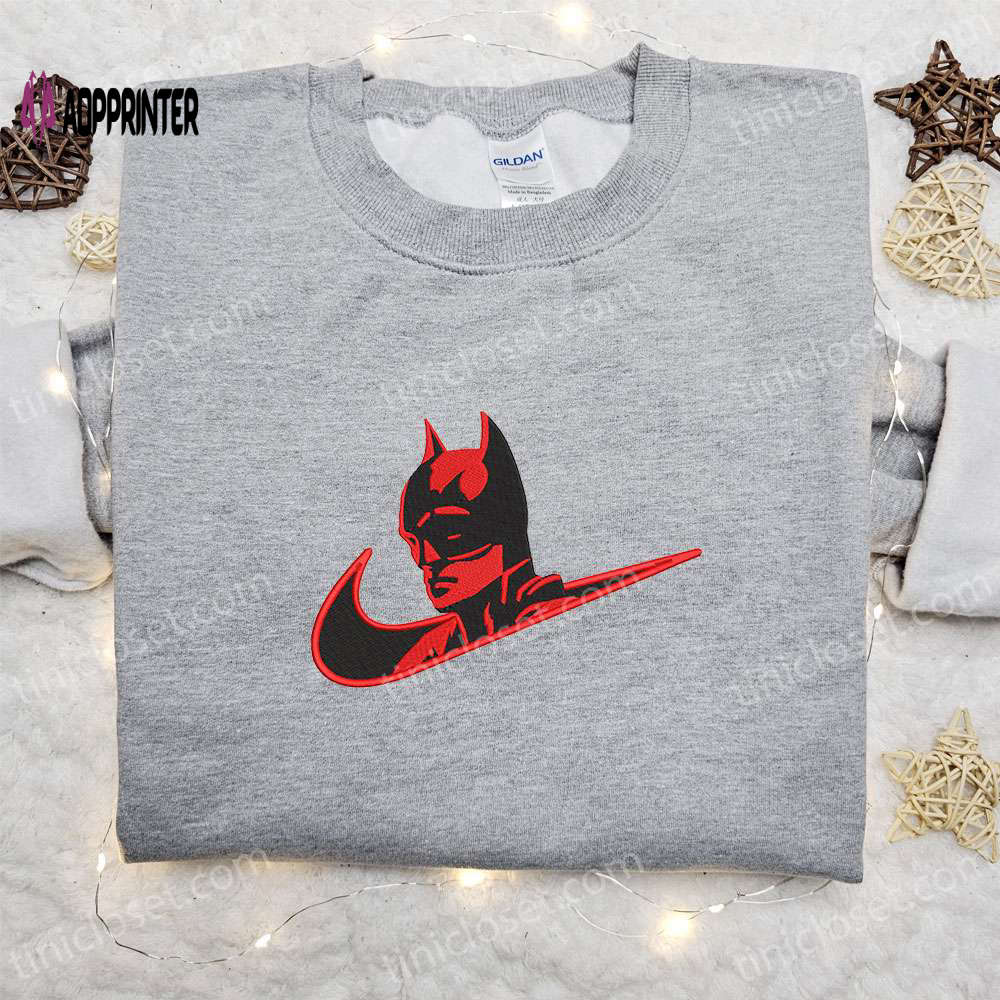 Batman x Nike Swoosh Movie Embroidered Sweatshirt – DC Comic & Nike Inspired Shirt Batman x Nike Swoosh Movie Embroidered Sweatshirt – DC Comic & Nike Inspired Shirt