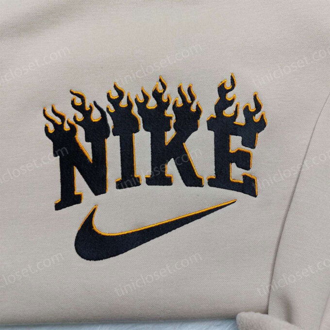 Stylish Black Flame Nike Embroidered Sweatshirt – Unique Nike Inspired Hoodie & Shirt