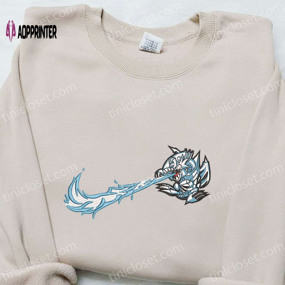 Blue Eyes White Dragon x Nike Swoosh Anime Embroidered Shirt – Yu Gi Oh & Nike Inspired Blue Eyes White Dragon x Nike Swoosh Anime Embroidered Shirt – Yu Gi Oh & Nike Inspired