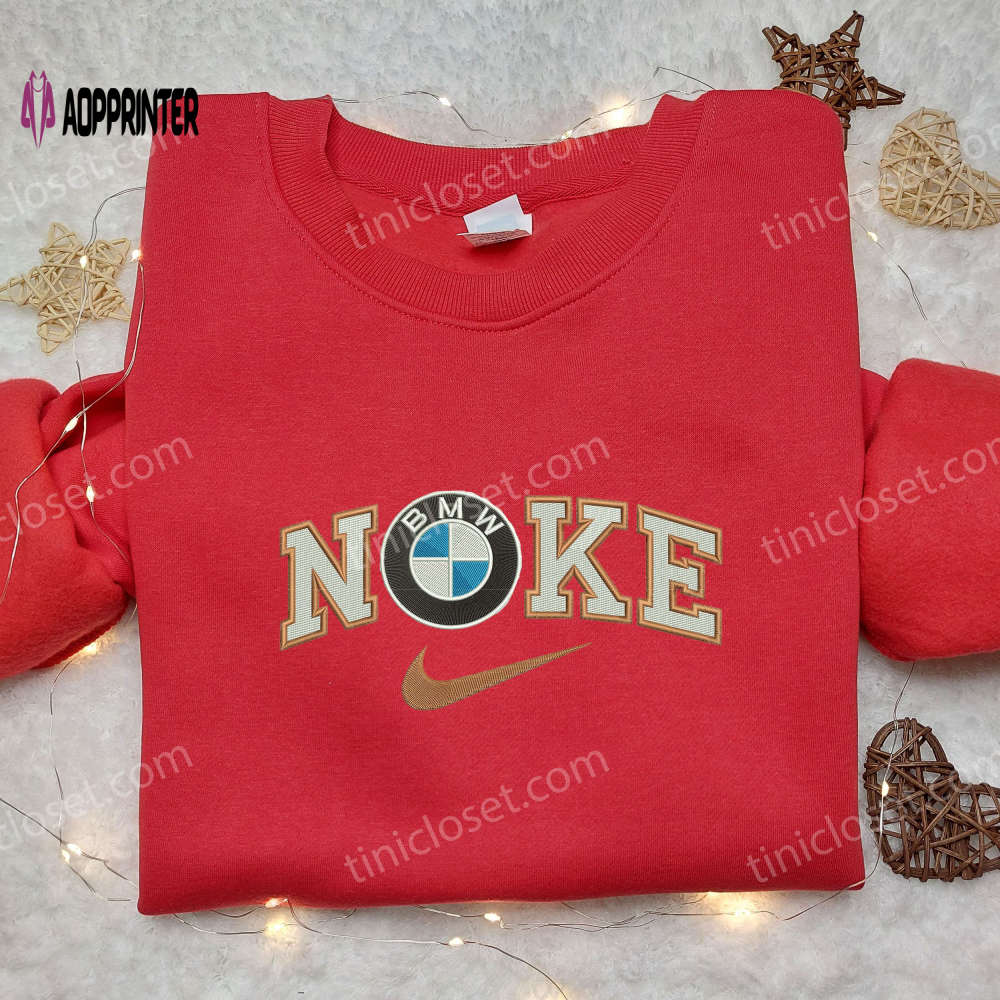 Custom BMW Logo x Nike Swoosh Embroidered Shirt: Unique Car-Inspired Nike Tee Custom BMW Logo x Nike Swoosh Embroidered Shirt: Unique Car-Inspired Nike Tee