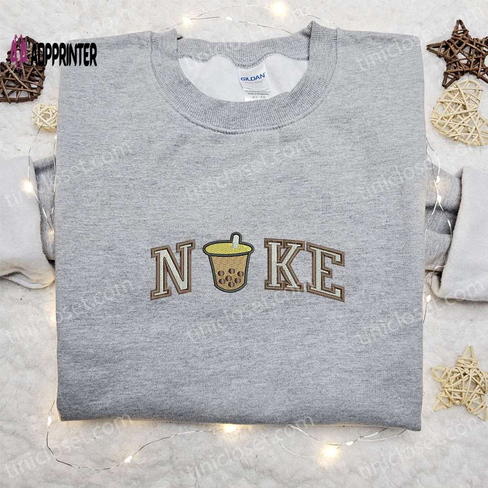 Boba Tea x Nike Embroidered Sweatshirt: Favorite Drink & Nike Inspired Shirt Boba Tea x Nike Embroidered Sweatshirt: Favorite Drink & Nike Inspired Shirt