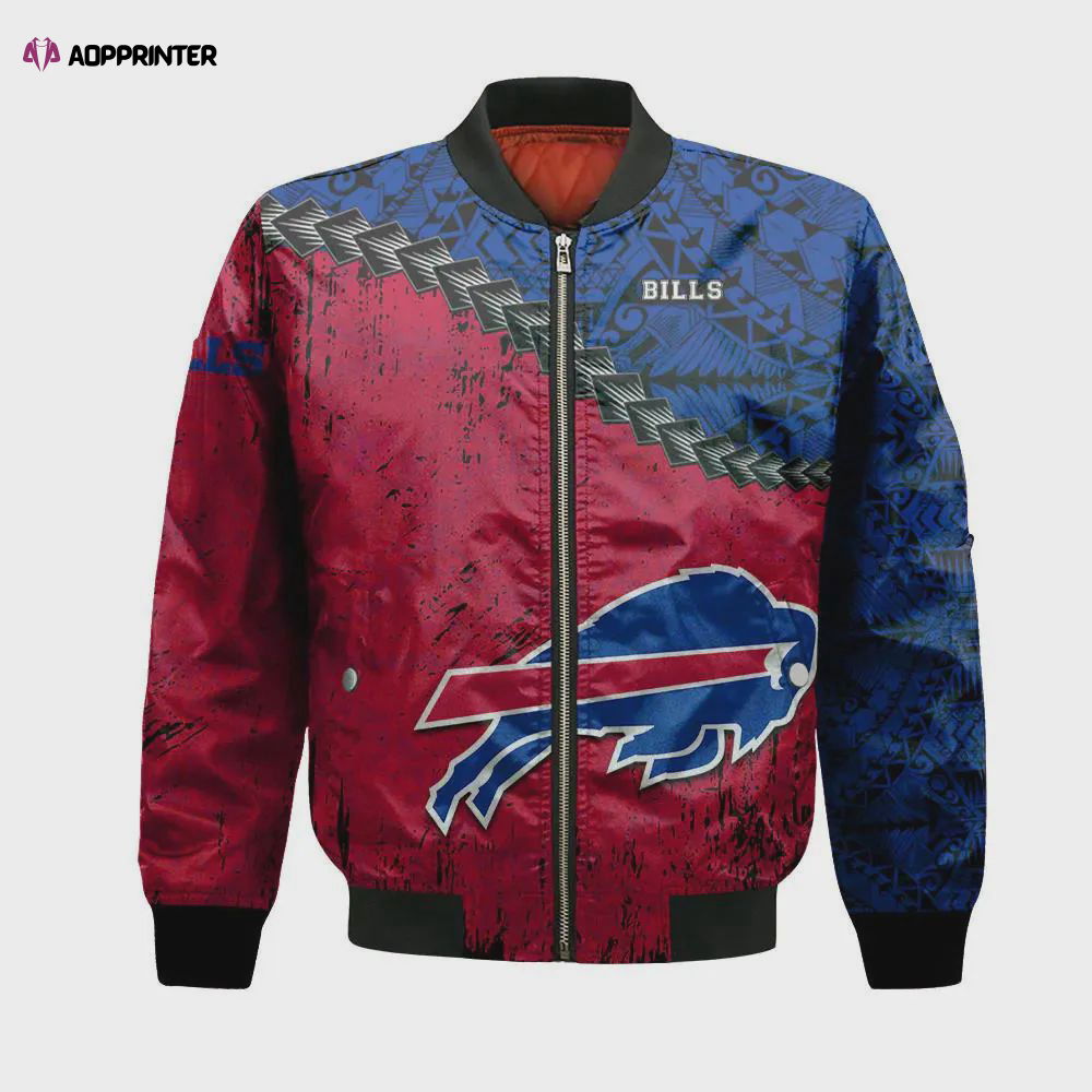 Buffalo Bills Bomber Jacket 3D Printed Grunge Polynesian Tattoo Buffalo Bills Bomber Jacket 3D Printed Grunge Polynesian Tattoo