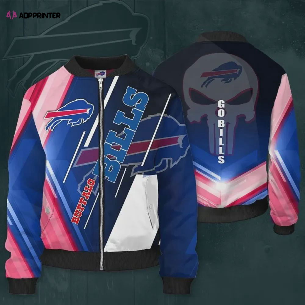 Buffalo Go Bills Logo Pattern Bomber Jacket – Navy Blue Buffalo Go Bills Logo Pattern Bomber Jacket – Navy Blue
