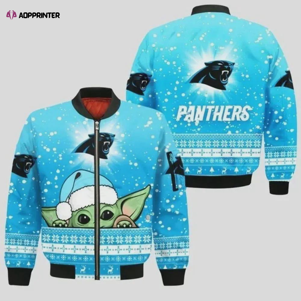 Carolina Panthers Christmas Pattern Bomber Jacket – Blue Carolina Panthers Christmas Pattern Bomber Jacket – Blue