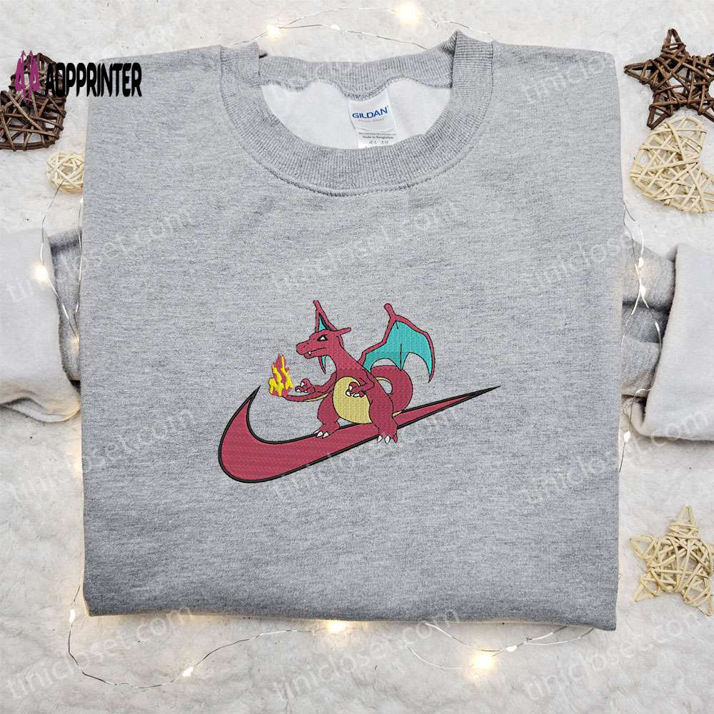 Charizard x Nike Anime Sweatshirt Pokemon & Nike Inspired Embroidered Shirt Charizard x Nike Anime Sweatshirt Pokemon & Nike Inspired Embroidered Shirt