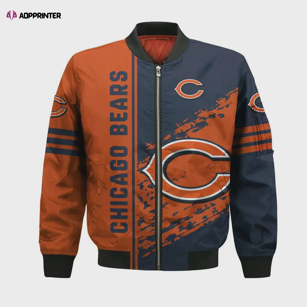 Chicago Bears Bomber Jacket 3D Printed Logo Pattern In Team Colours Chicago Bears Bomber Jacket 3D Printed Logo Pattern In Team Colours
