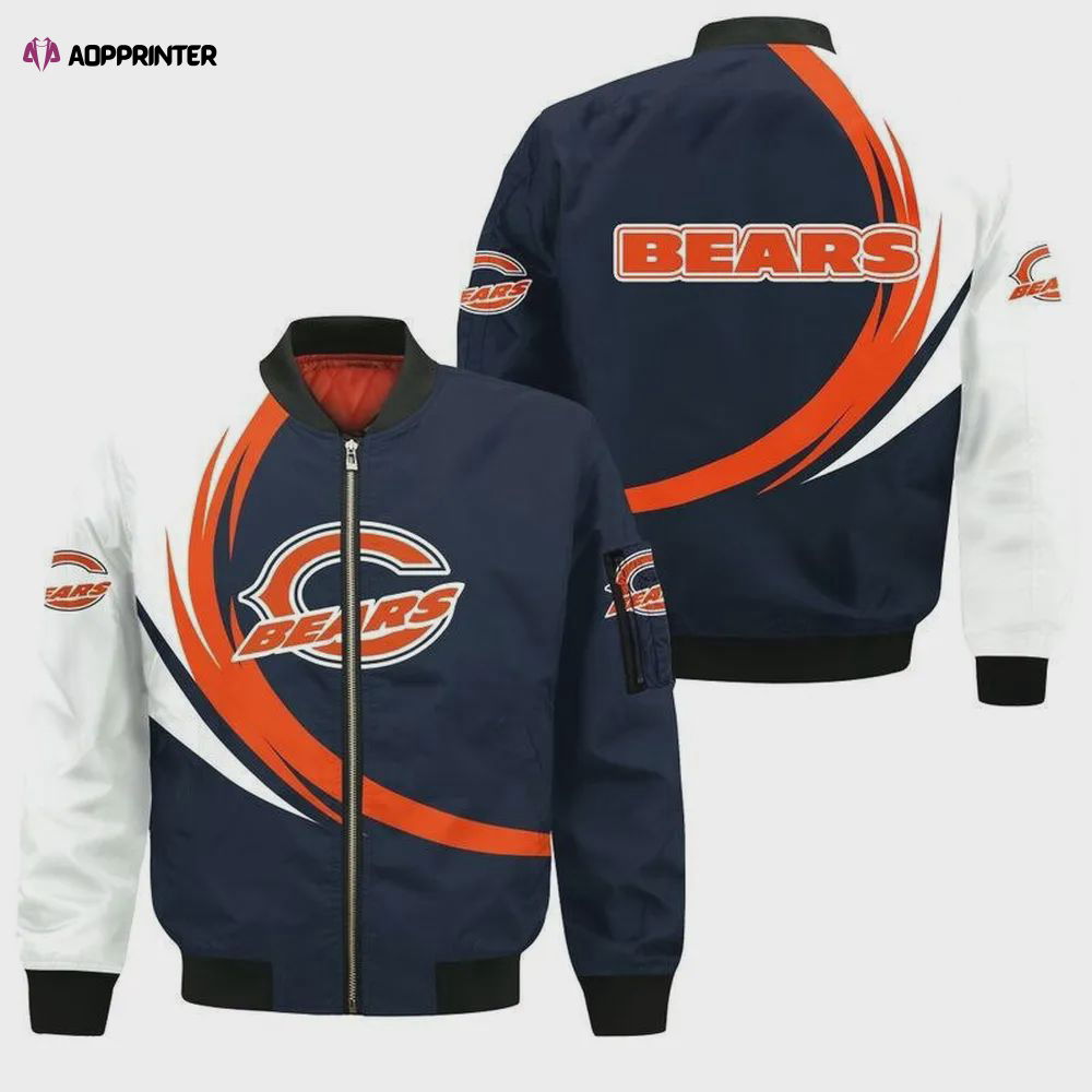 Chicago Bears Curve Pattern Bomber Jacket – Blue White Chicago Bears Curve Pattern Bomber Jacket – Blue White