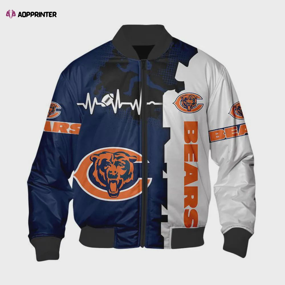 Chicago Bears Heart ECG Line Pattern Bomber Jacket – Blue White Chicago Bears Heart ECG Line Pattern Bomber Jacket – Blue White