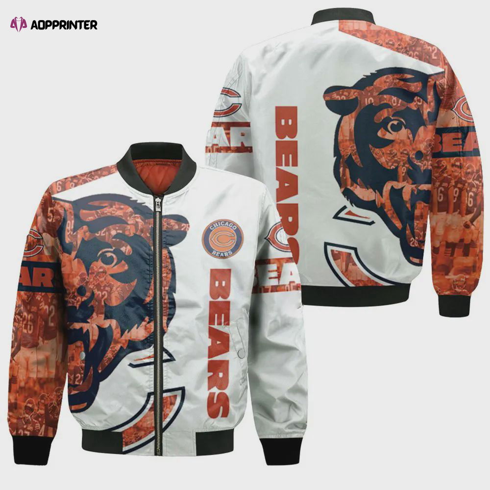 Chicago Bears Pattern Bomber Jacket – White And Orange Chicago Bears Pattern Bomber Jacket – White And Orange