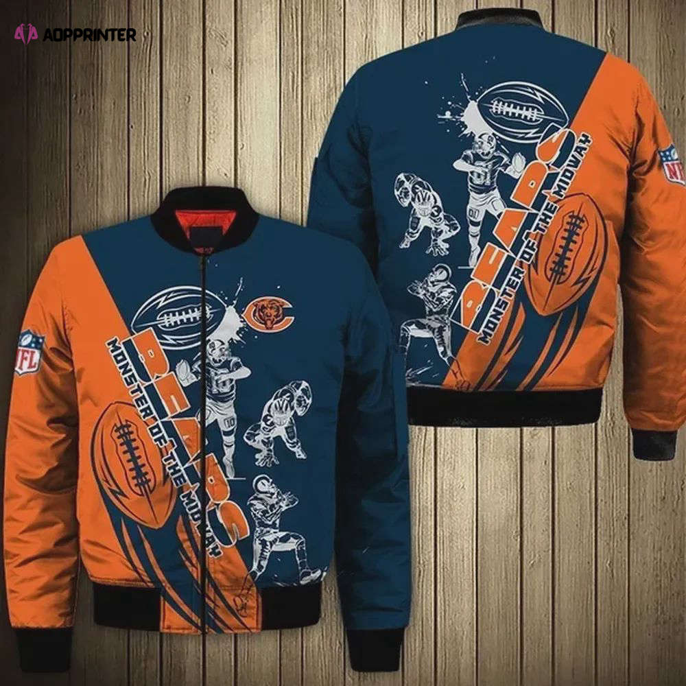 Chicago Bears Player Pattern Bomber Jacket – Orange And Navy Chicago Bears Player Pattern Bomber Jacket – Orange And Navy