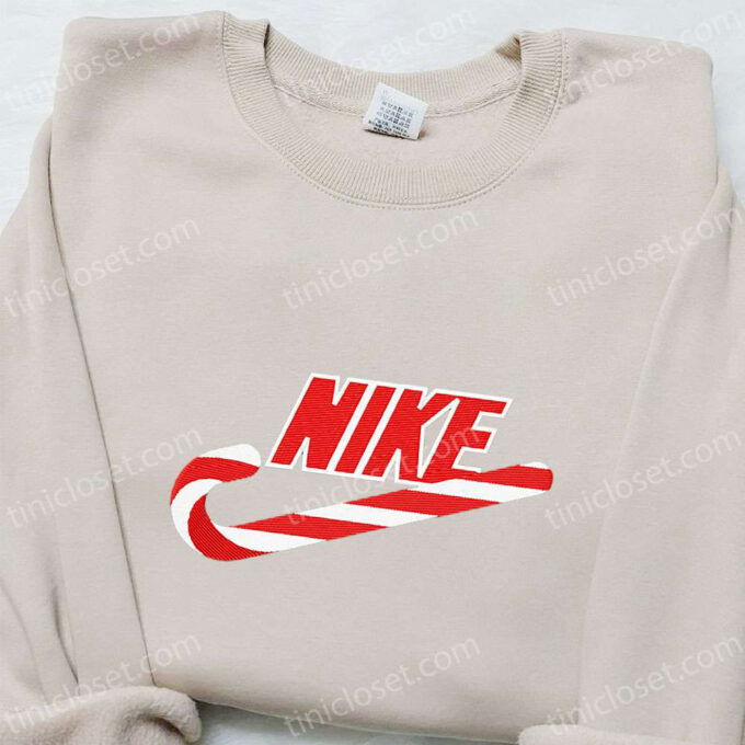 Christmas Candy x Nike Embroidered Sweatshirt: Unique Nike Inspired Shirt Perfect Christmas Gift Ideas