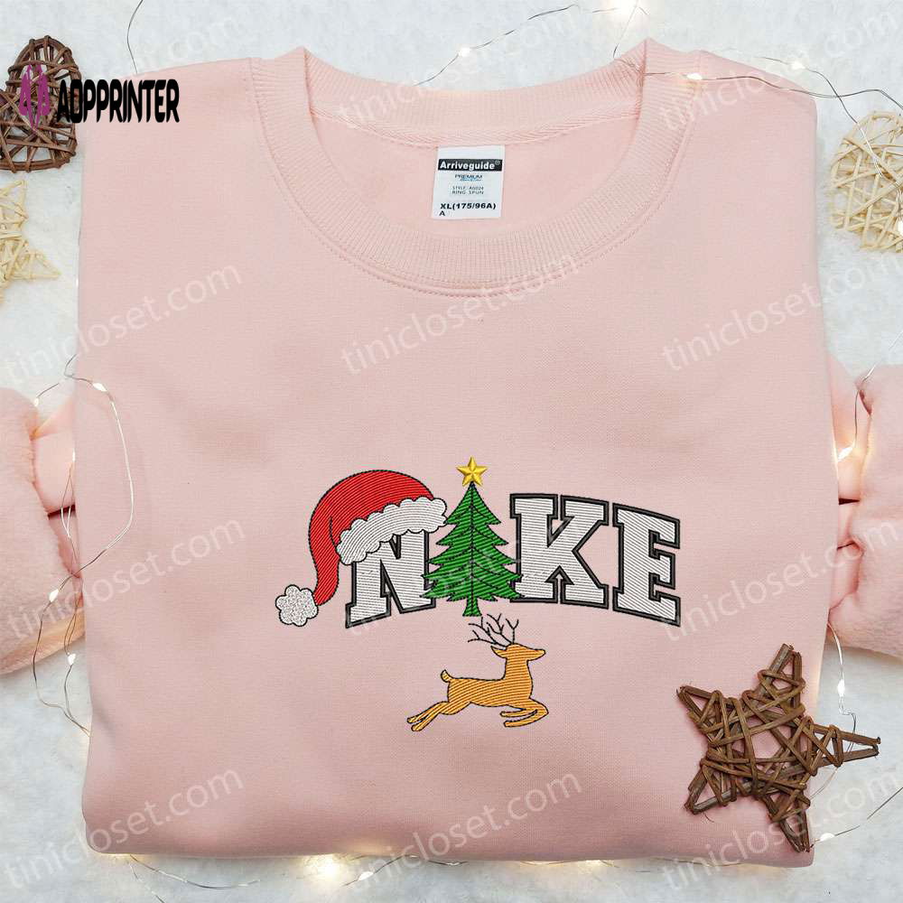 Nike Embroidered Christmas Sweatshirt & Shirt: Festive Tree Reindeer Design – Best Gift Ideas Nike Embroidered Christmas Sweatshirt & Shirt: Festive Tree Reindeer Design – Best Gift Ideas