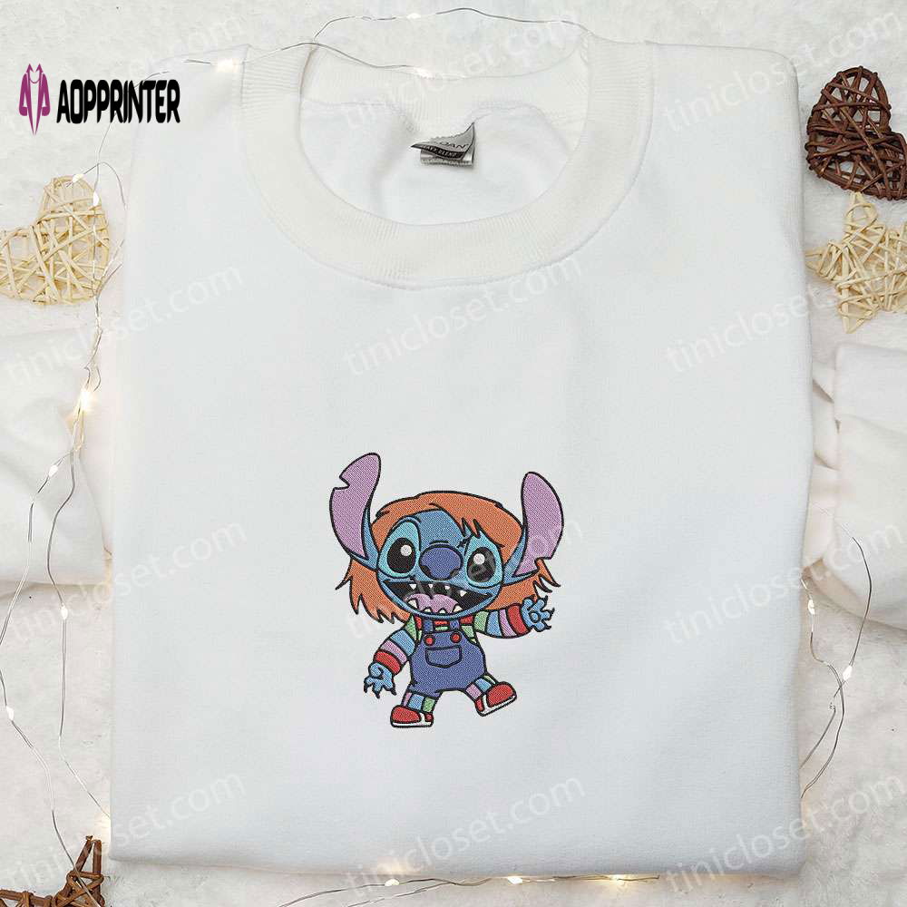 Chucky Good Guy x Stitch Embroidered Shirt – Disney Halloween: Best Gifts for Family Chucky Good Guy x Stitch Embroidered Shirt – Disney Halloween: Best Gifts for Family