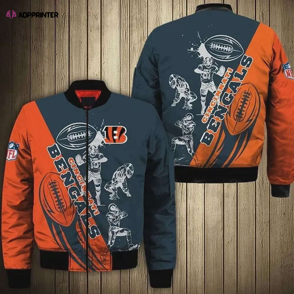 Cincinnati Bengals Players Pattern Bomber Jacket – Orange And Blue Cincinnati Bengals Players Pattern Bomber Jacket – Orange And Blue