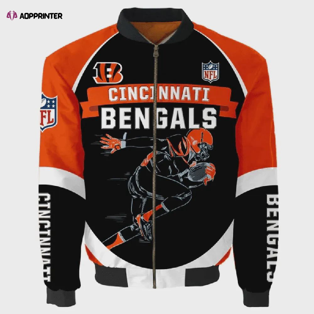 Cincinnati Bengals Team Logo Pattern Bomber Jacket – Orange And Black Cincinnati Bengals Team Logo Pattern Bomber Jacket – Orange And Black