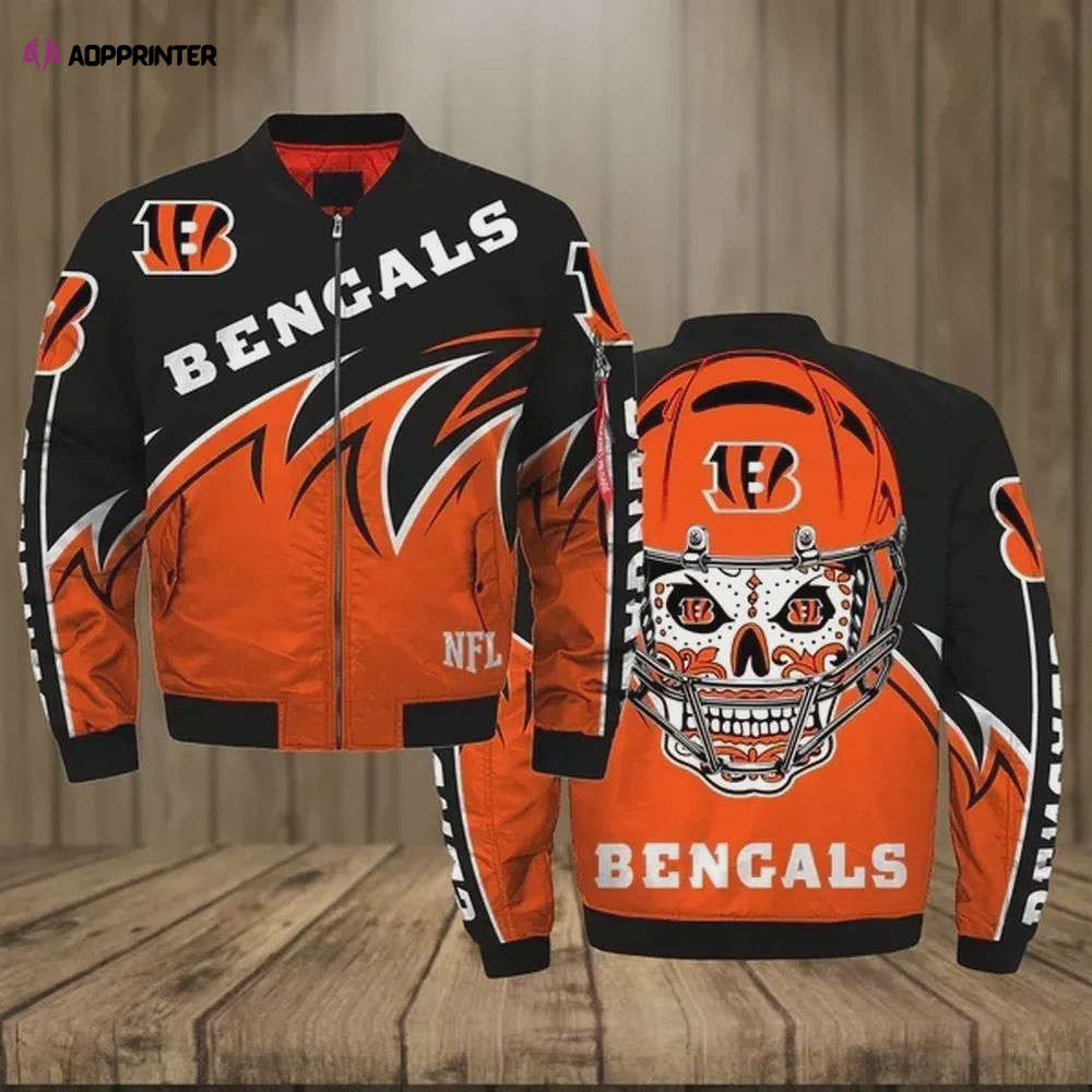 Cincinnati Bengals With Skull Pattern Bomber Jacket – Black And Orange Cincinnati Bengals With Skull Pattern Bomber Jacket – Black And Orange