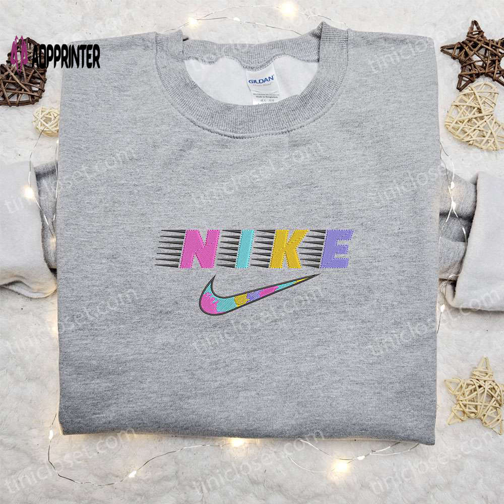 Colorful Nike Embroidered Shirt: Inspired Design Perfect Family Gift Colorful Nike Embroidered Shirt: Inspired Design Perfect Family Gift