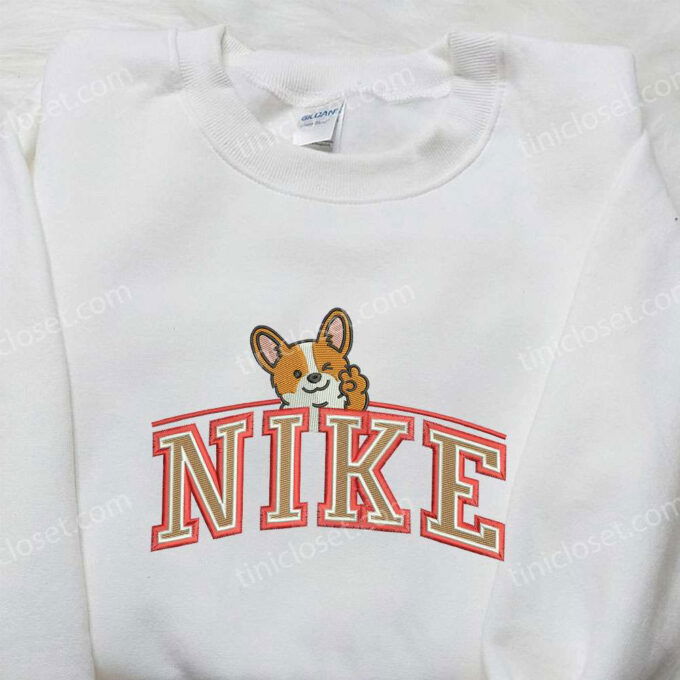 Corgi Dog x Nike Embroidered Shirt – Unique Animal & Custom Nike Clothing