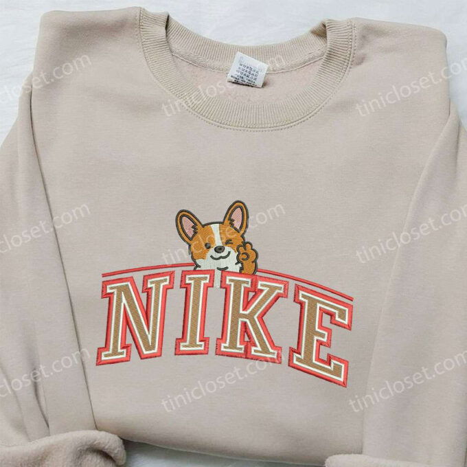 Corgi Dog x Nike Embroidered Shirt – Unique Animal & Custom Nike Clothing