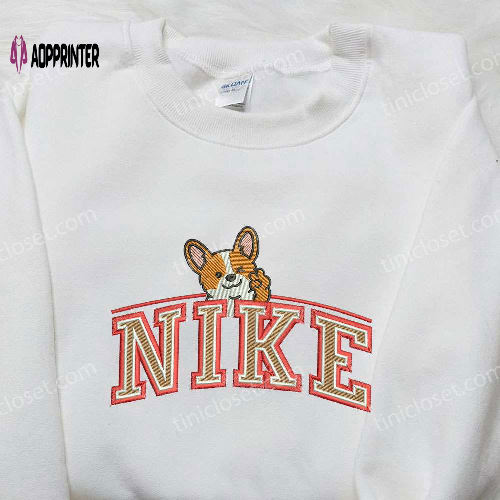 Corgi Dog x Nike Embroidered Shirt: Animal & Custom Nike Design for Trendy Style Corgi Dog x Nike Embroidered Shirt: Animal & Custom Nike Design for Trendy Style