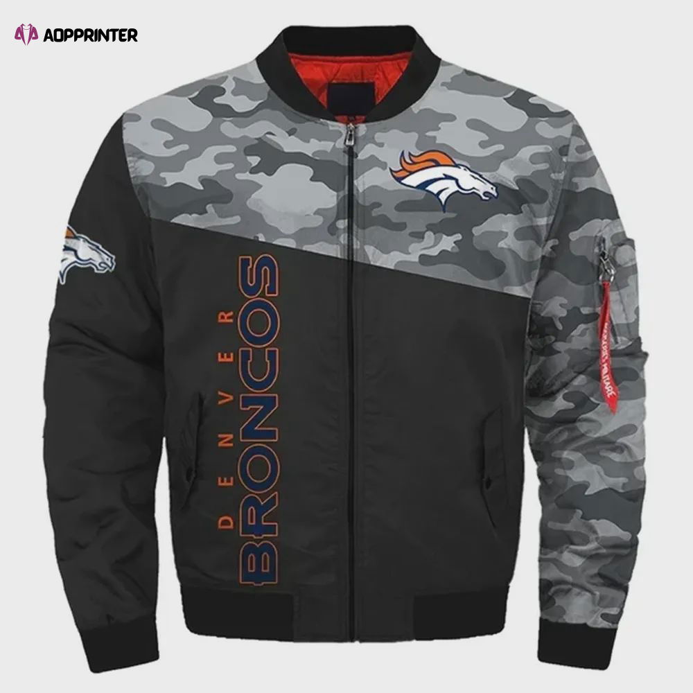 Denver Broncos Army Pattern Bomber Jacket – Black And Gray Denver Broncos Army Pattern Bomber Jacket – Black And Gray