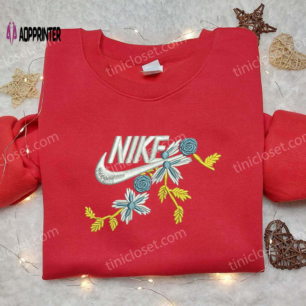 Unique Flowers x Nike Embroidered Shirt: Perfect Gift for Daughter Custom Design Unique Flowers x Nike Embroidered Shirt: Perfect Gift for Daughter Custom Design